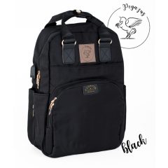   Pelenkázó hátizsák FLORA – AJÁNDÉK táskatartóval és USB kábellel - Black / Fekete