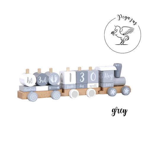 Fa építhető fejlesztő kisvonat – fotózási kellék mérföldkövekkel – 2in1 - szürke