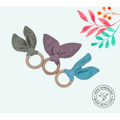 Nyuszifüles rágóka - Duplagéz - babarózsaszín