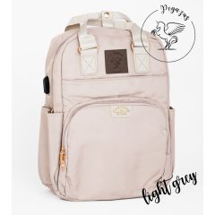   Pelenkázó hátizsák FLORA – AJÁNDÉK táskatartóval és USB kábellel - Light grey / Világos szürke