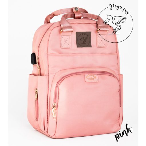 Pelenkázó hátizsák FLORA – AJÁNDÉK táskatartóval és USB kábellel - Pink / Rózsaszín