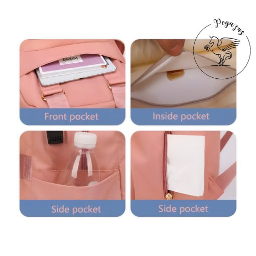 Pelenkázó hátizsák FLORA – AJÁNDÉK táskatartóval és USB kábellel - Pink / Rózsaszín