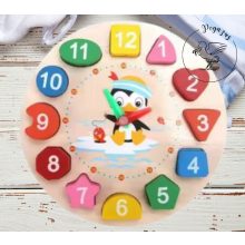 Fa készségfejlesztő formakereső puzzle óra, fűzős játék – pingvin