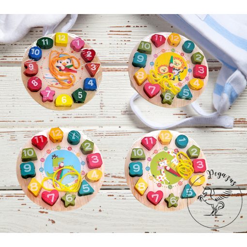 Fa készségfejlesztő formakereső puzzle óra, fűzős játék – pingvin