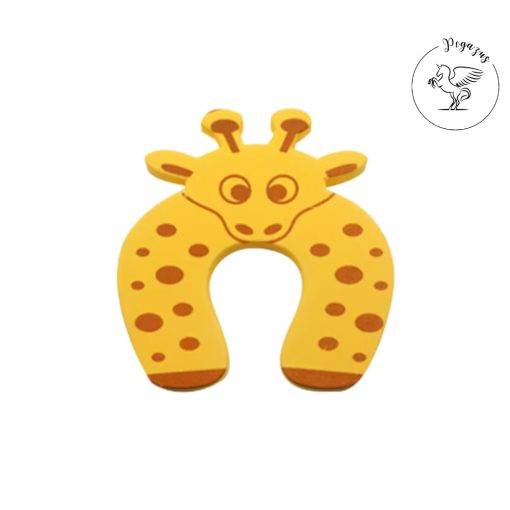 Ajtóütköző / ajtótámasz habszivacs – sárga zsiráf mintával